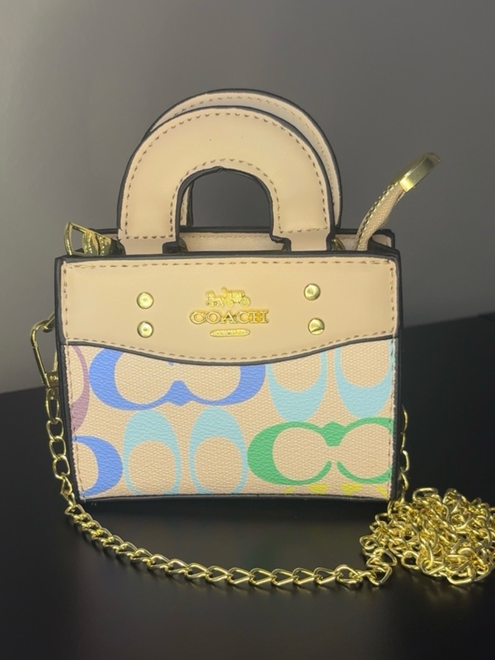 Coach Pastel Signature Mini Tote with Gold Chain